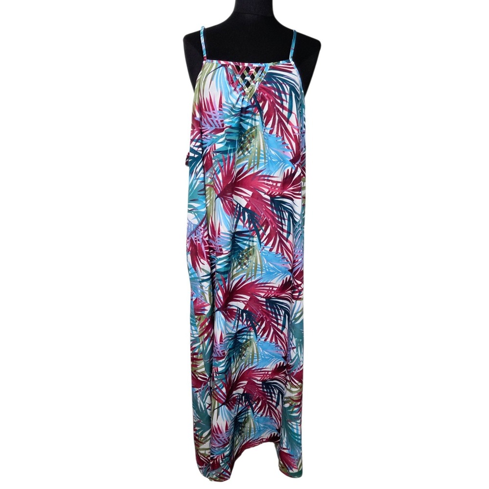 Swimsuits for All Tropical Lattice Back Beach Swimsuit Swim Cover Up Size 14/16